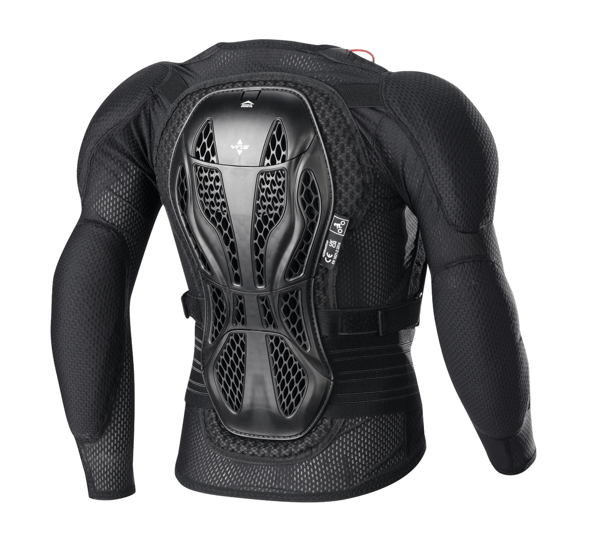 Alpinestars Youth Bionic Action V2 Protection Jacket, zwart, achteraanzicht, voorzien van een drievoudig gesegmenteerde Cell Technology rugbeschermer, sterk geventileerde mesh-stof, geïntegreerde schouder- en elleboogbescherming, beschermende uitrusting voor off-road rijden door de jeugd