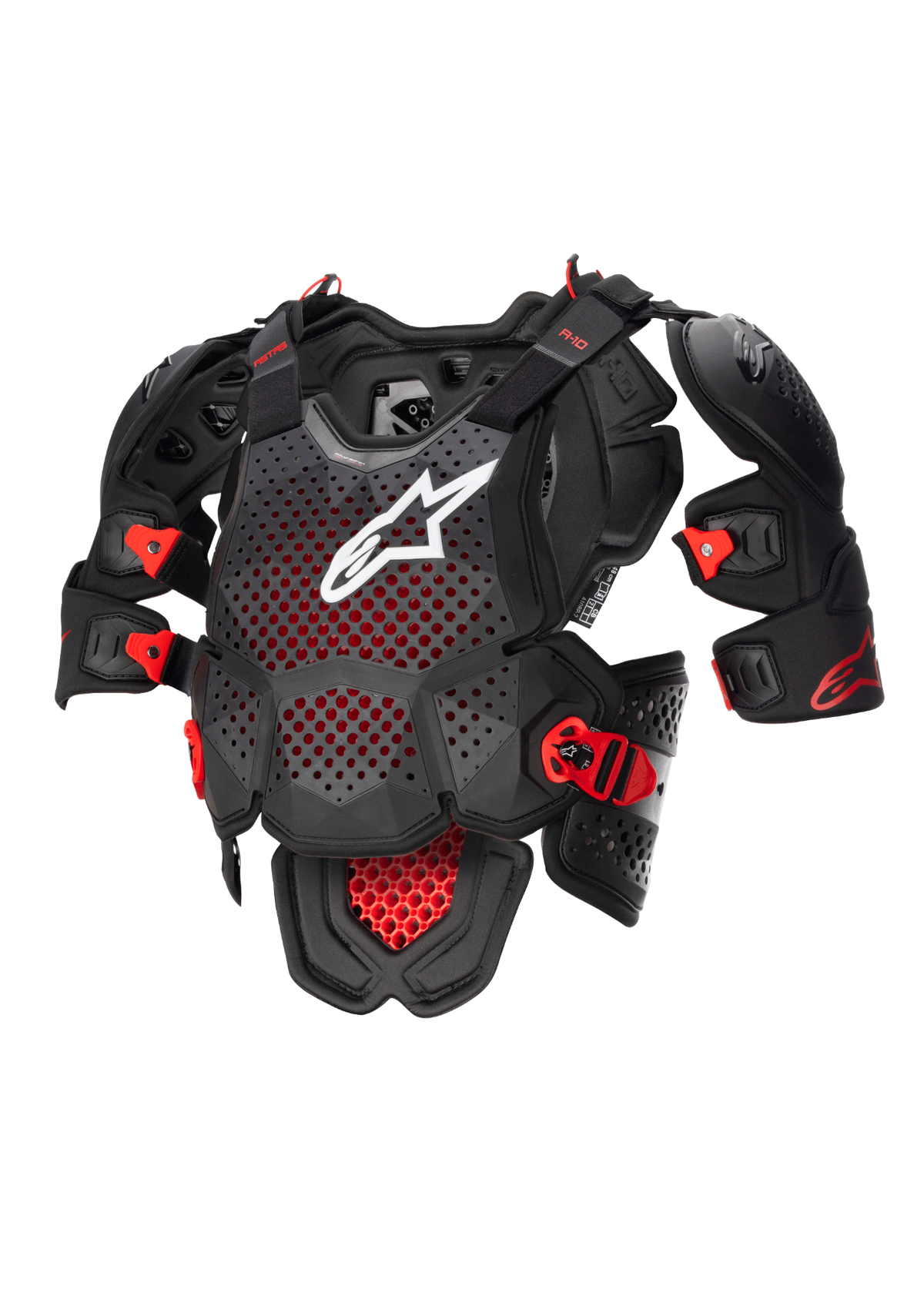 Alpinestars A-10 V2 Volledige Borstbeschermer, motorcross lichaamsbeschermer in antraciet zwart en rood, CE-gecertificeerde off-road bescherming met geperforeerde borstplaat en wit logo
