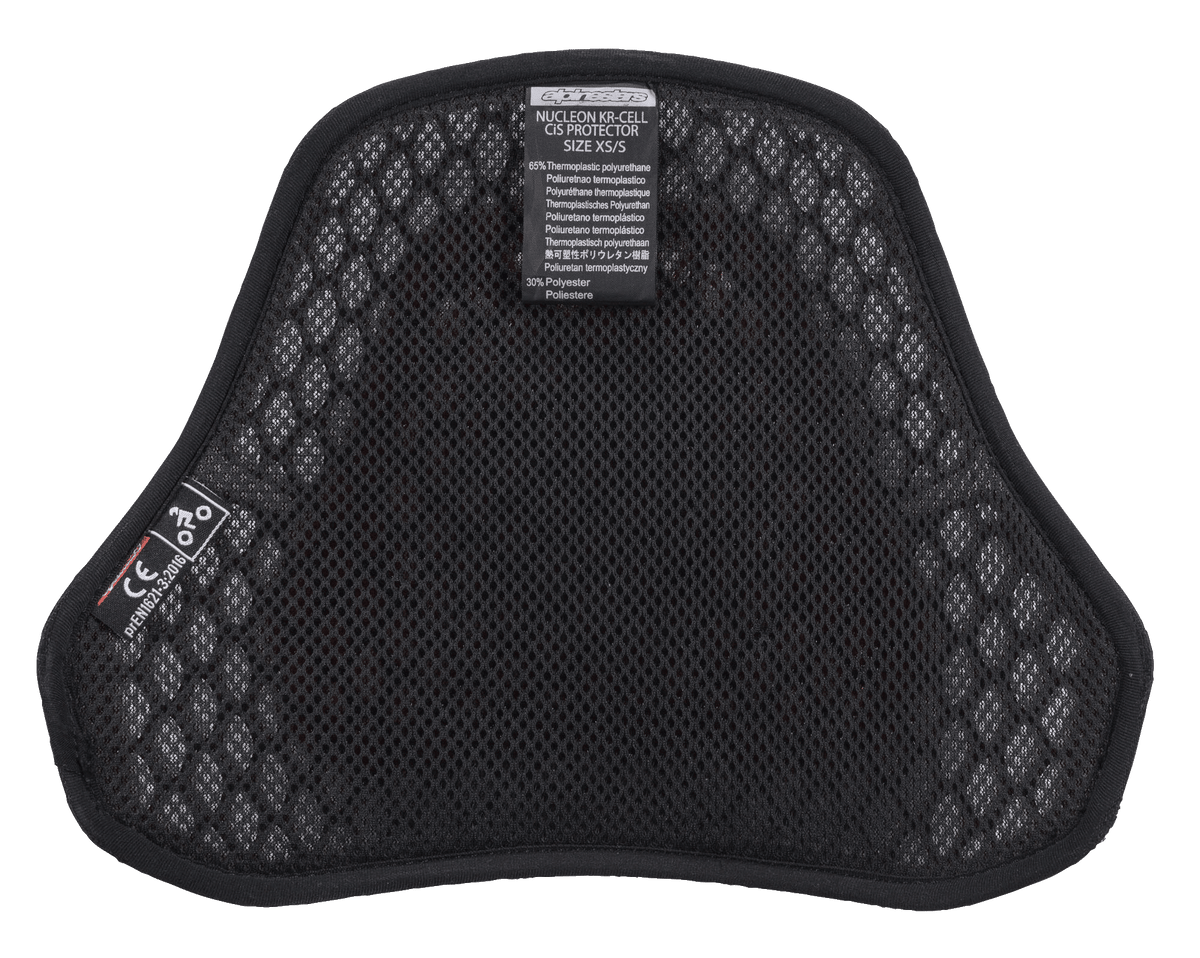 Alpinestars Nucleon KR Cell CiR Protectors, motorfiets borstbeschermer, zwarte airmesh binnenkant met honingraat microstructuur, voorzien van CE-certificeringslabel en zachte voering voor ademend vermogen en comfort