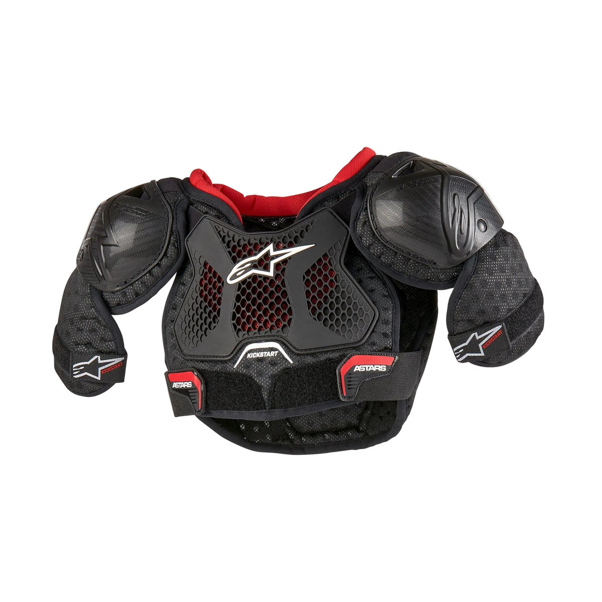 Alpinestars Jeugd Bionic Action Kickstart borstbescherming, zwart en rood, geventileerde motocross bescherming met TPR.