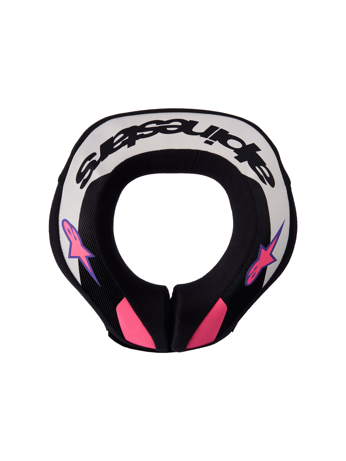 Alpinestars Jeugd Sequence nekbrace, zwart-grijze nekbescherming met paarse accenten voor jonge motorcross-rijders.
