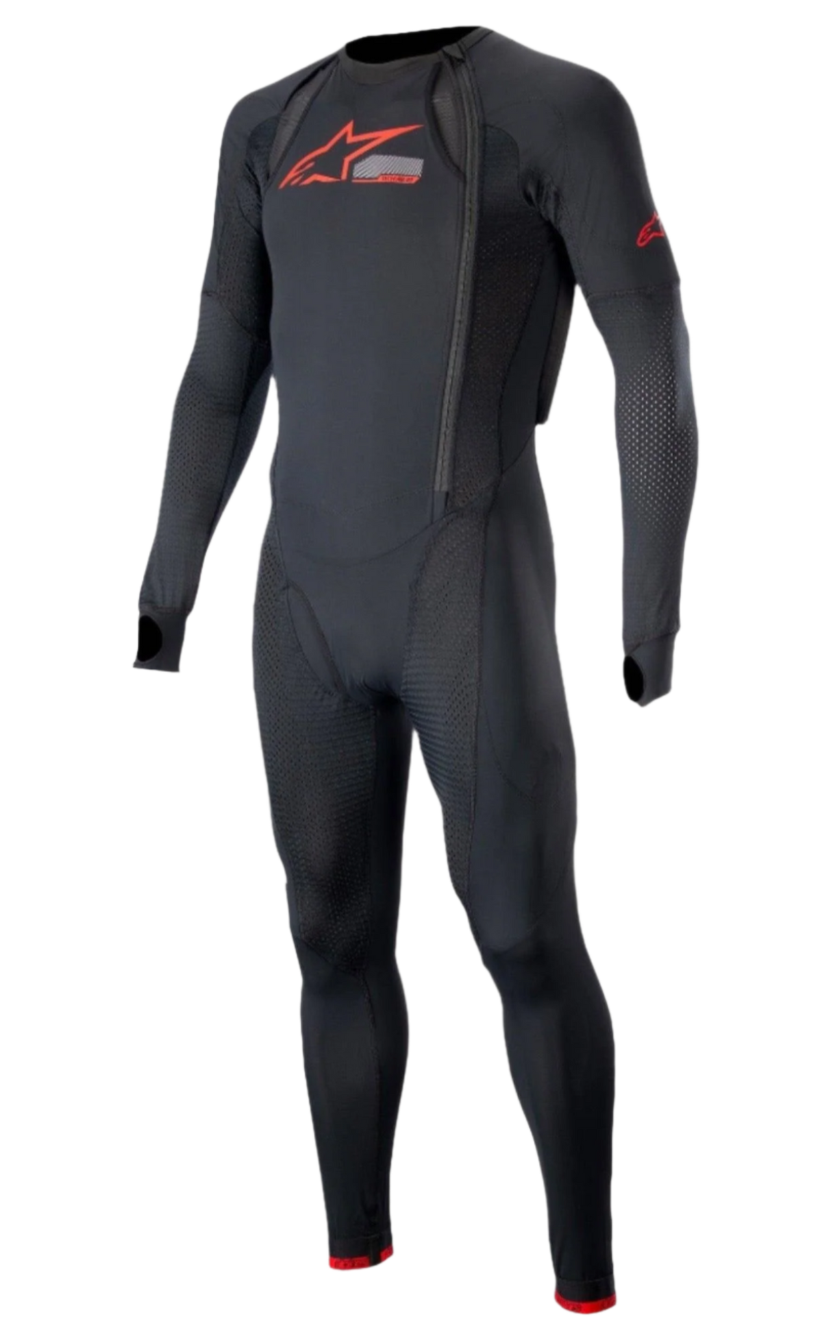 Alpinestars Tech-Air 10 Race System Long Tech Layer, Racing Undersuit, Men's, Black and Bright Red, breathable mesh panels.