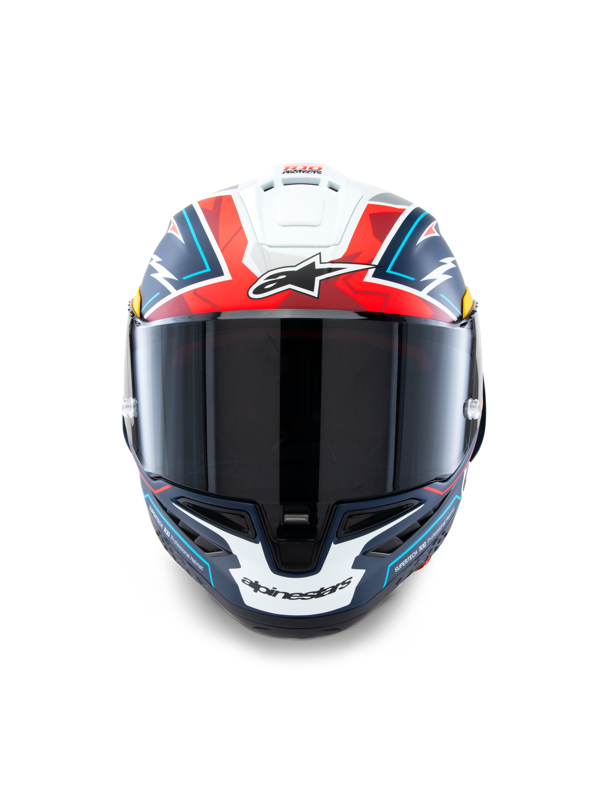 Alpinestars Supertech R10 Acosta Beperkte Oplage Helm, motorracinghelm, blauw, rood en wit, carbonschaal, ECE 22.06, DOT en FIM-gecertificeerd, vooraanzicht