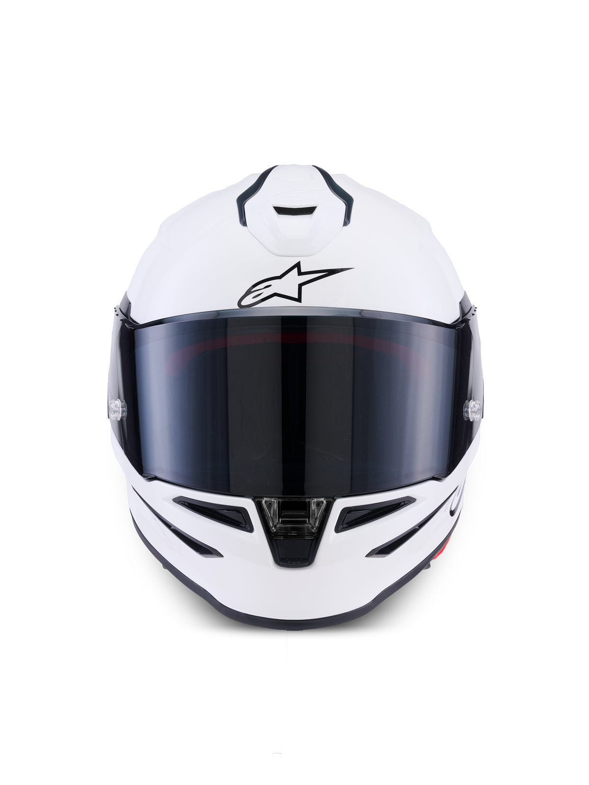 Alpinestars S-R7 Solid Helm, integraal motorhelm, wit, vooraanzicht met donker getint vizier, aerodynamische schaal met geïntegreerde ventilatieopeningen, professionele race- en sportuitrusting