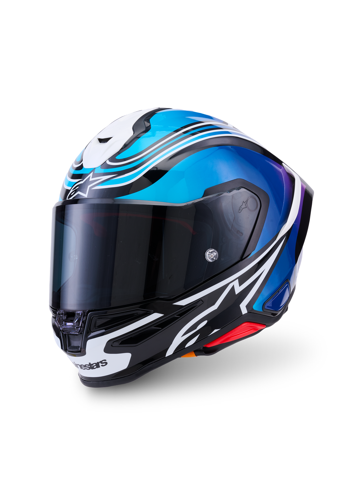 Alpinestars S-R7 Zeal helm, ECE 22.06 motorracinghelm, zwart, blauw, wit en roze, carbon constructie met helder vizier