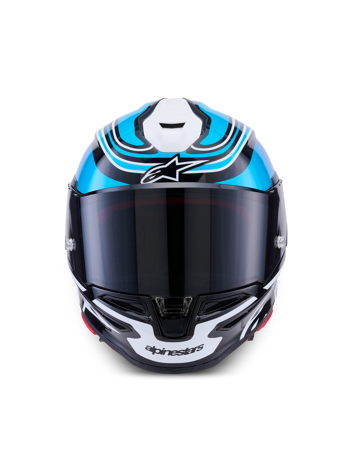Alpinestars S-R7 Zeal Helmet, full-face motorcycle racing helmet, Black, Blue, and White Glossy, carbon construction with ECE 22.06 certification