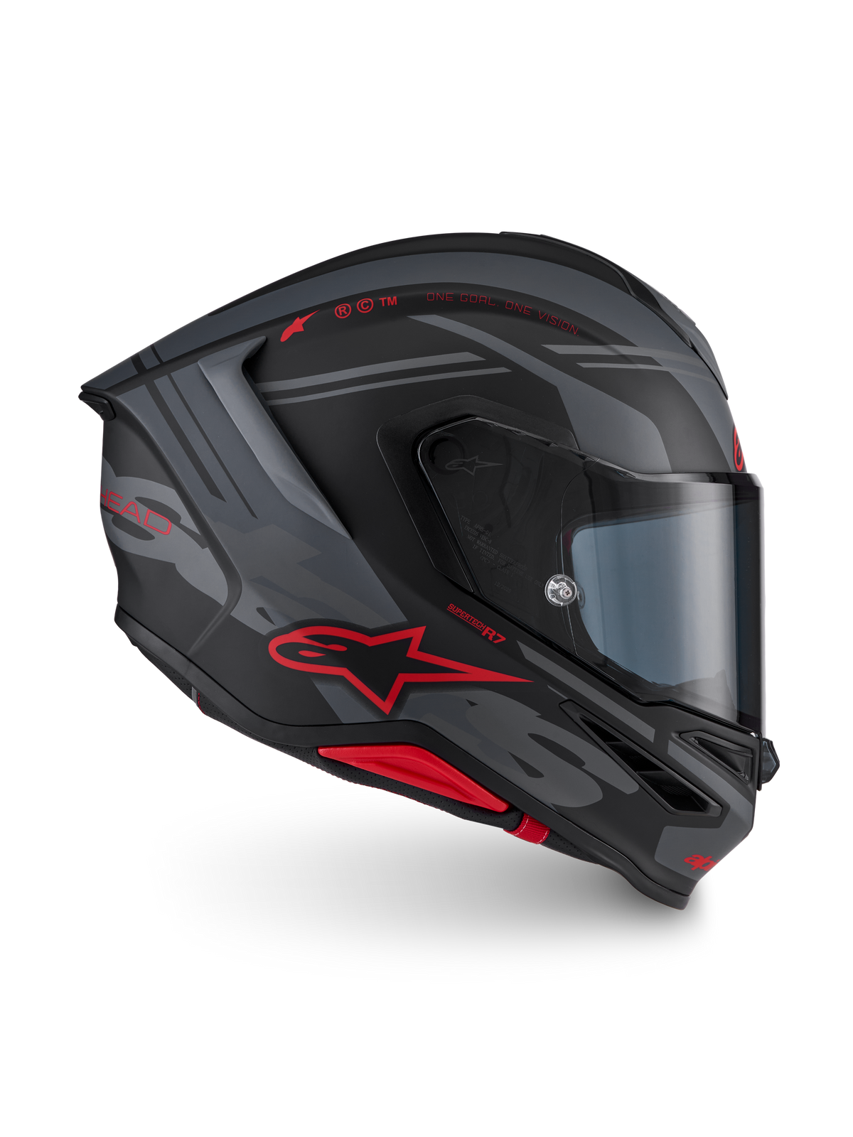 Alpinestars S-R7 A-Core helm ECE 22.06, integraalmotorhelm, mat zwart, grijs en rood, aerodynamisch profiel, CE-gecertificeerd