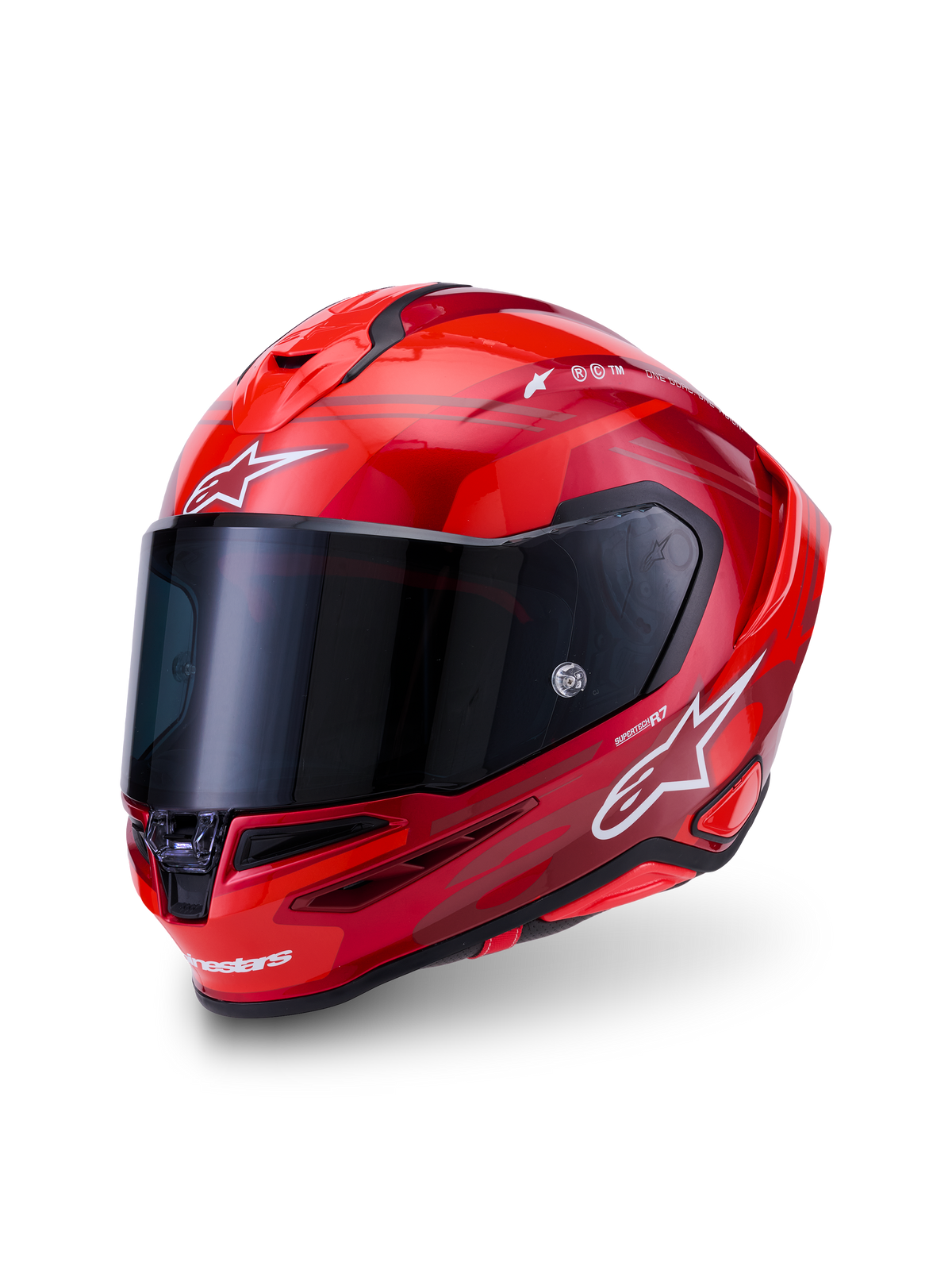 Alpinestars S-R7 A-Core helm, motorracinghelm, rood en wit, glanzende koolstofcomposiet constructie, ECE-gecertificeerd