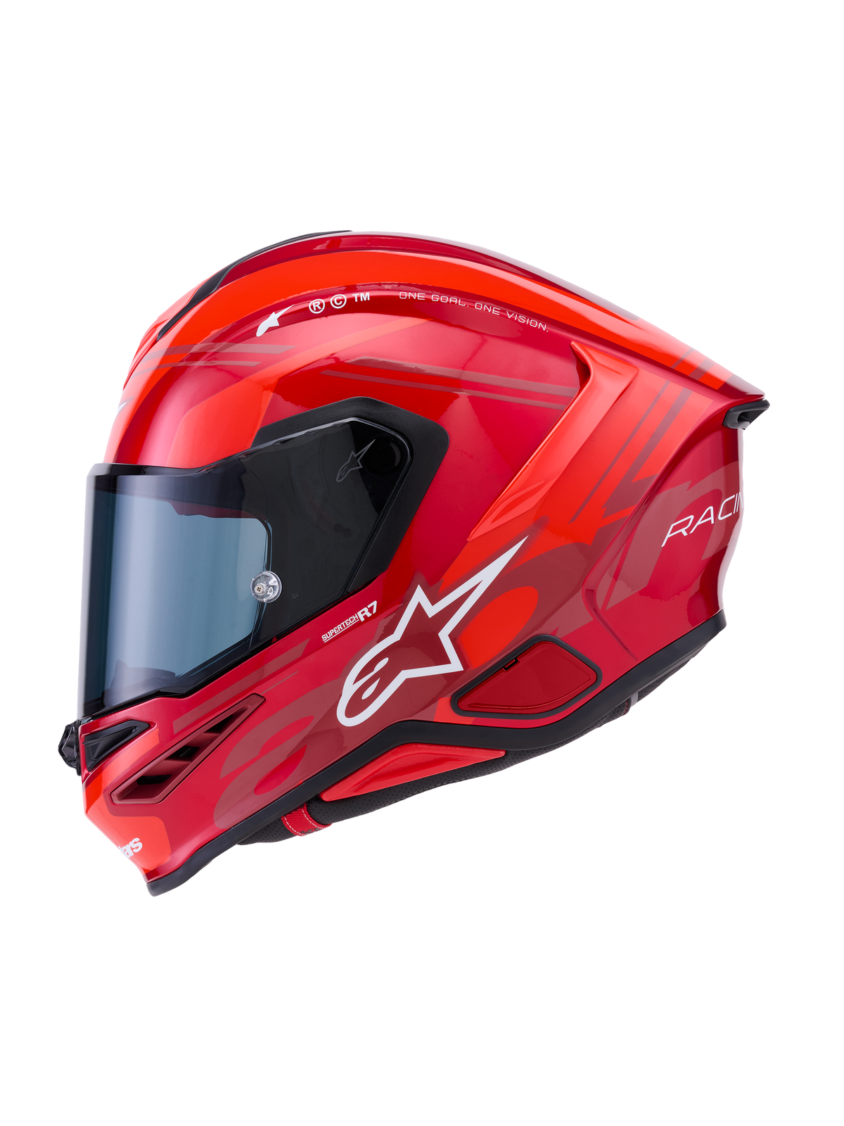 Alpinestars S-R7 A-Core helm, integraalmotorhelm voor wegwedstrijden, rood en wit met glanzende afwerking en aerodynamische koolstofcomposietconstructie