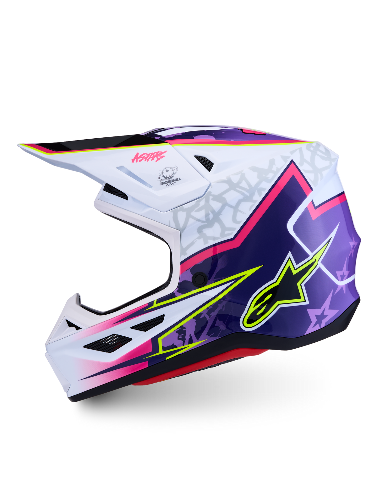 Alpinestars S-M7 Blaster helm ECE06, paarse en roze motocrosshelm met composietschaal, ECE 22.06-gecertificeerd