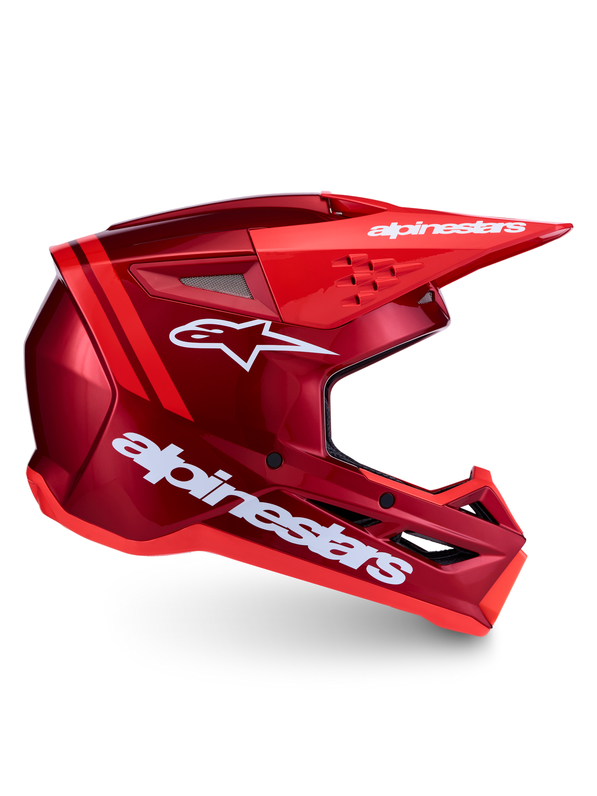 Alpinestars SM3 Radium Helm ECE06, rode en witte motocrosshelm met geavanceerde ventilatie en impactbescherming.