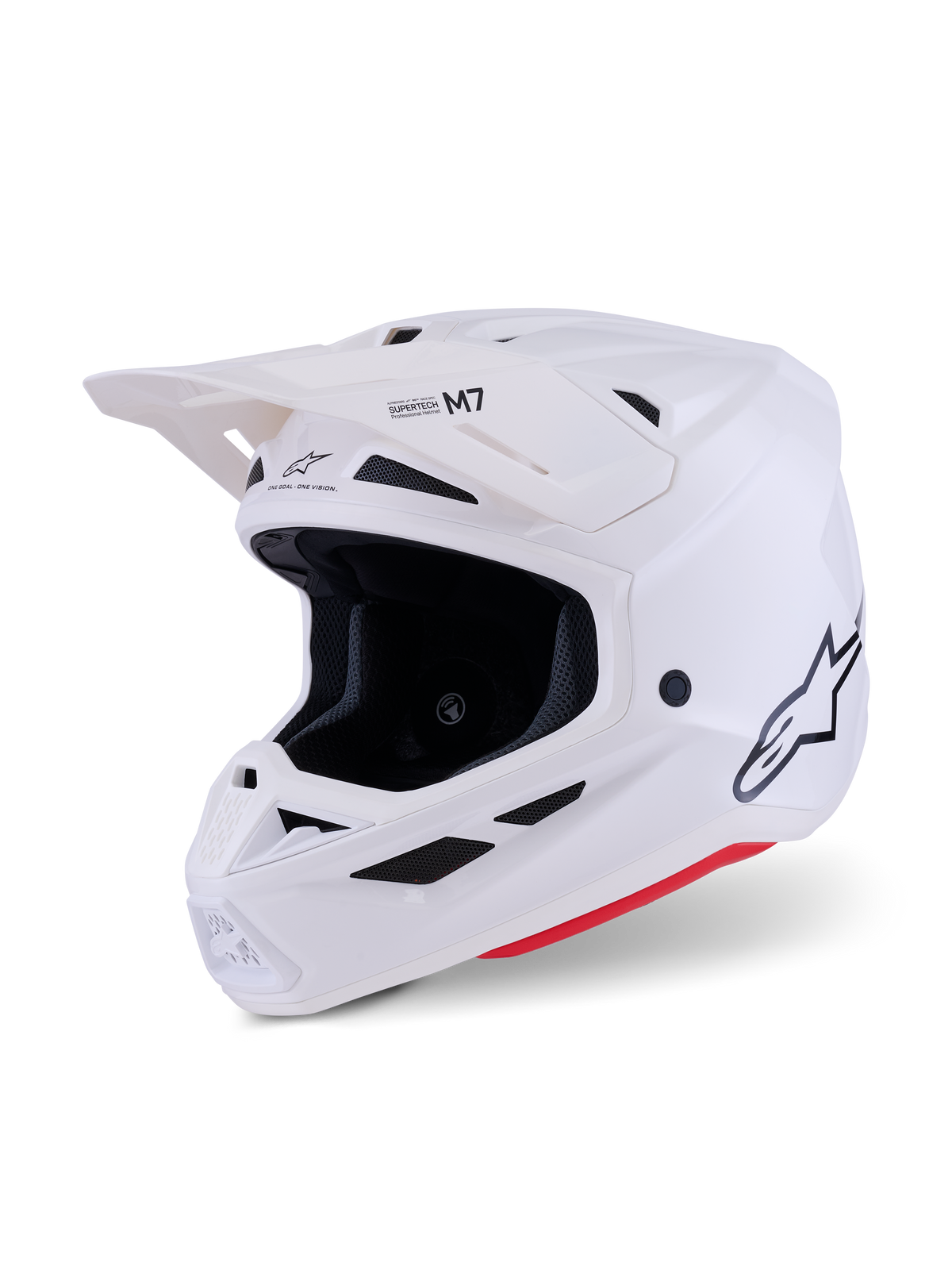 Alpinestars S-M7 Solid Helm, motorcrosshelm, wit glanzend, aerodynamisch full-face ontwerp met zonneklep, voorzien van een gestroomlijnde composiet schaal en een ventilatienetwerk met 20 poorten, professionele hoofdbescherming voor off-road racen