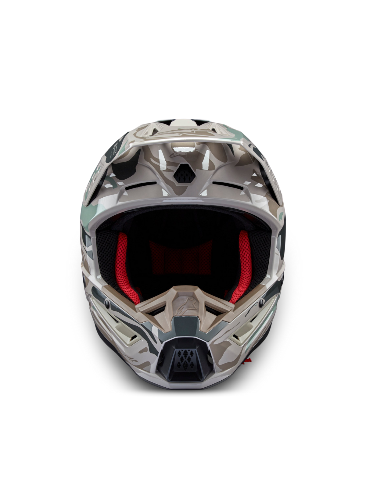 Alpinestars S-M5 Mineral ECE 22.06 helm, motorcrosshelm in warm grijs en celadon groen glanzend, lichtgewicht thermoplastische schaal.