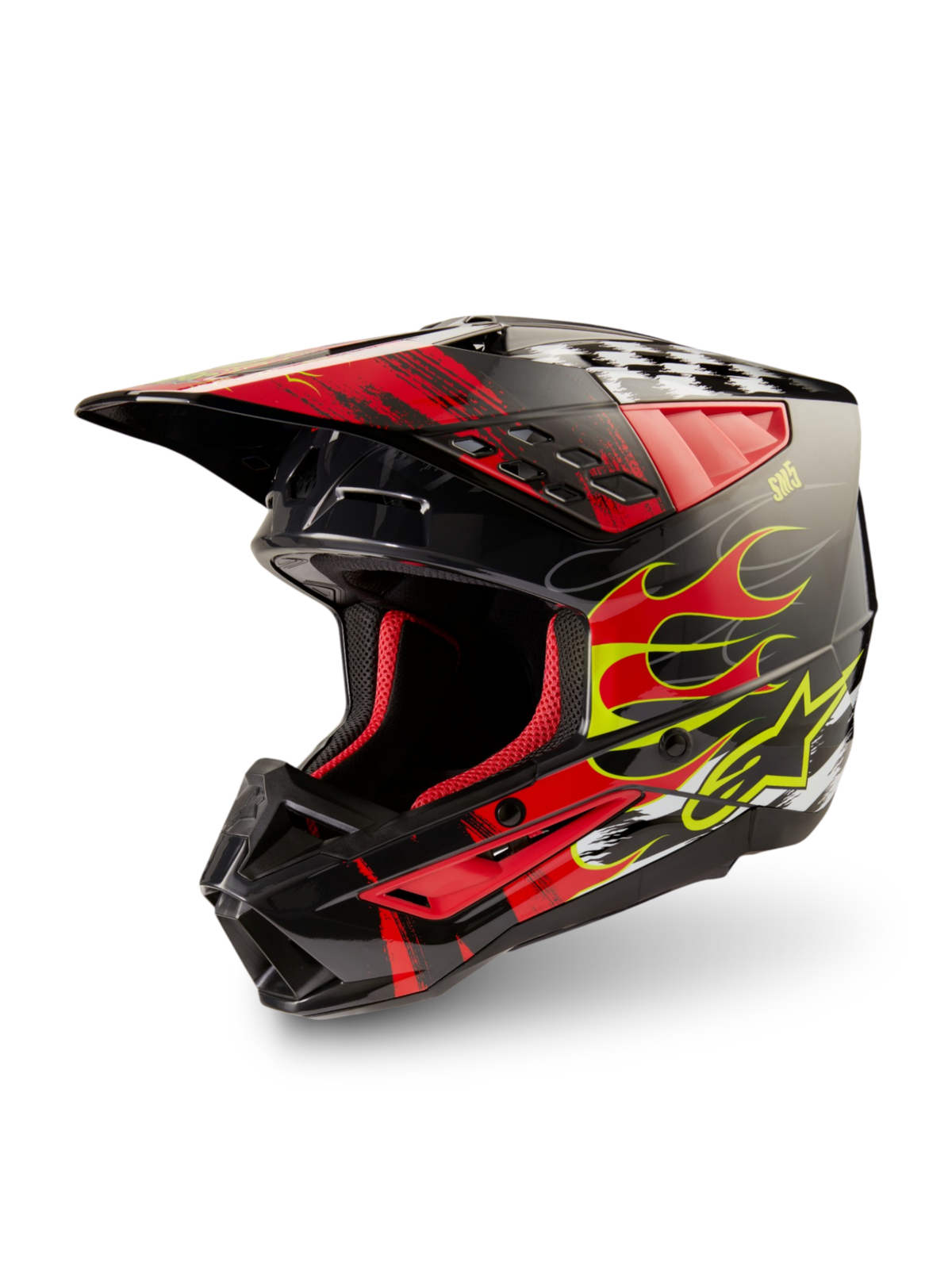 Alpinestars S-M5 Rash ECE 22.06 helm, motocrosshelm voor off-road, donkergrijs en helderrood glanzend, lichtgewicht bescherming.