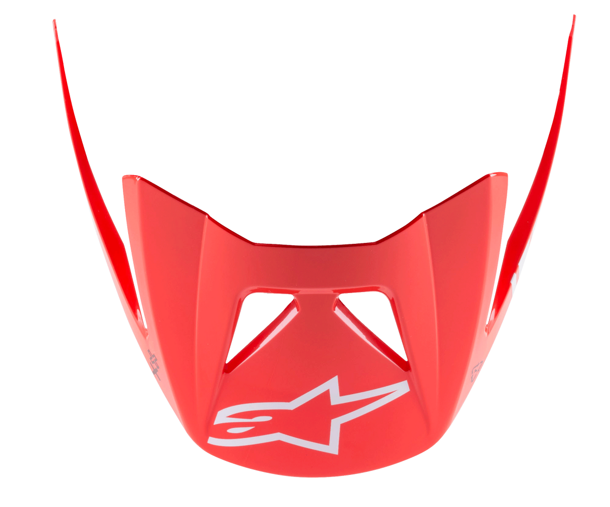 Alpinestars Vizier Vector Tech A2, MTB helmvizier, helderrood met wit sterlogo, aerodynamisch ontwerp met hoekige verlengingen, glanzende afwerking voor mountainbiken