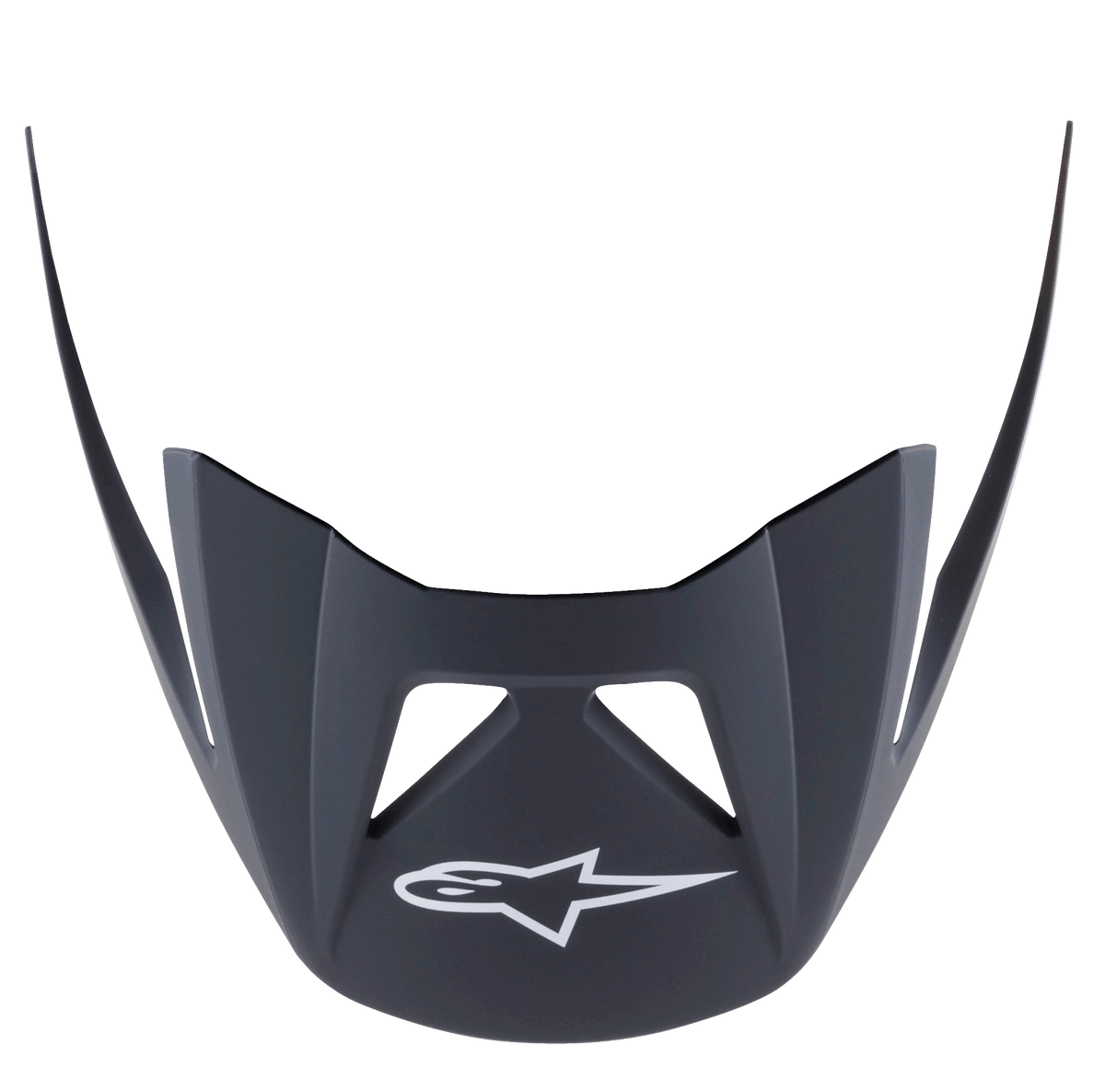 Alpinestars Visor Vector Pro A2, vervangend vizier voor MTB-helmen, Ebony Matt zwart, voorzien van een wit Astars-logo op de voorkant, hoekige aerodynamische vorm met ventilatie-uitsparingen, matte kunststof afwerking