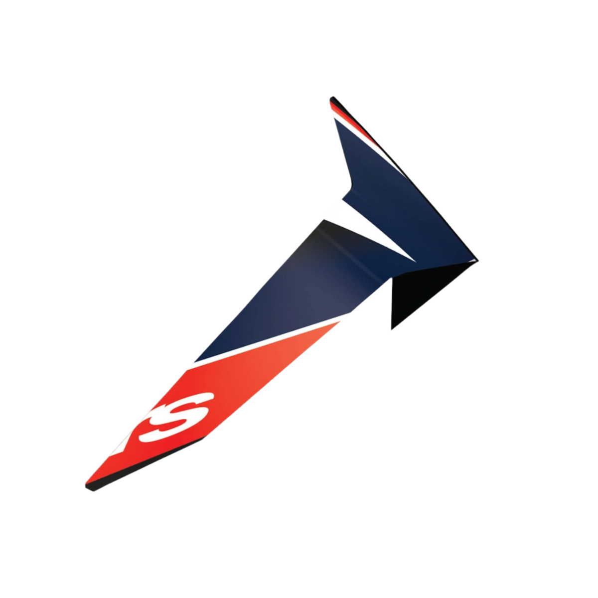 Alpinestars Supertech R10 Team Standaard Spoiler, motorhelm accessoire, zwart carbon, fluo rood en mat donkerblauw, aerodynamisch vleugelachtig ontwerp met een hoekig profiel, voorzien van een wit S-logo, officieel vervangingsonderdeel voor S-R10 helmen