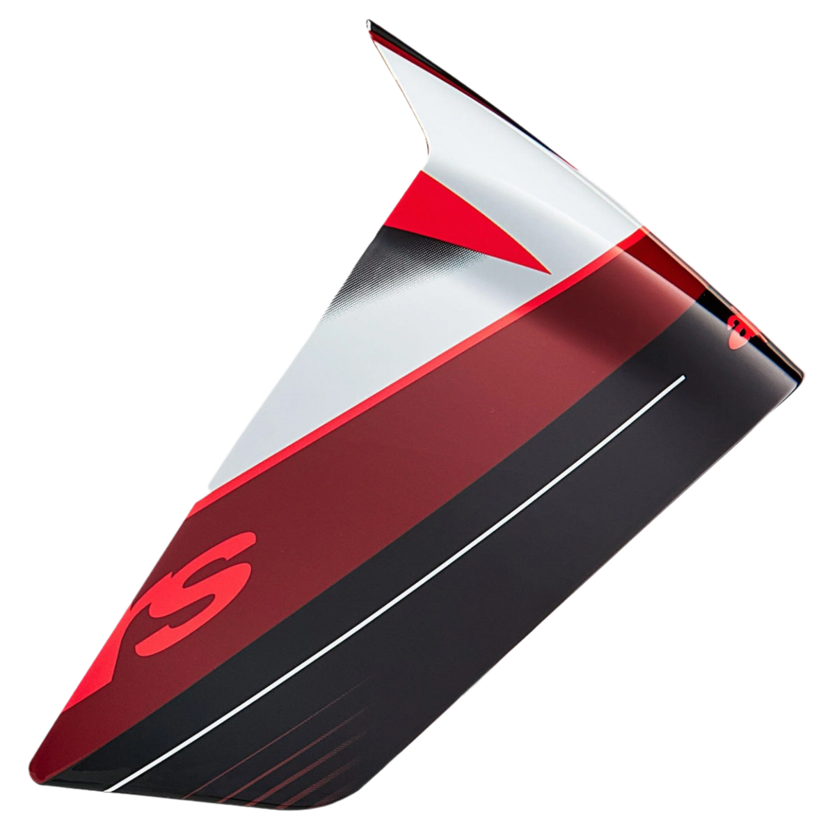 Alpinestars Supertech R10 Team Race Spoiler, helmaccessoire, zwart carbon, rood en wit glanzend, aerodynamisch vervangingsonderdeel met hoekige graphics en een slank profiel