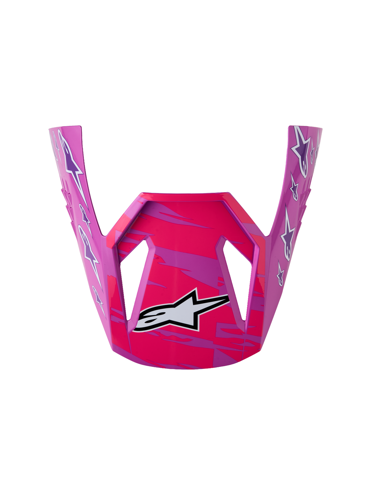 Alpinestars Jeugd SM3 Falcon vizier, paars en roze fluo reserveonderdeel voor motorcrosshelm, glanzend plastic met sterren.
