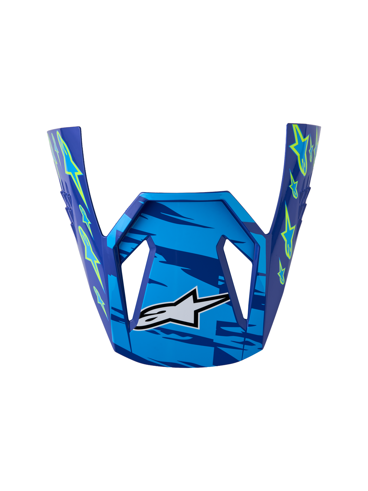 Alpinestars Jeugd SM3 Falcon vizier, motorcross helm-accessoire, blauw en fluoriserend geel, glanzende afwerking.