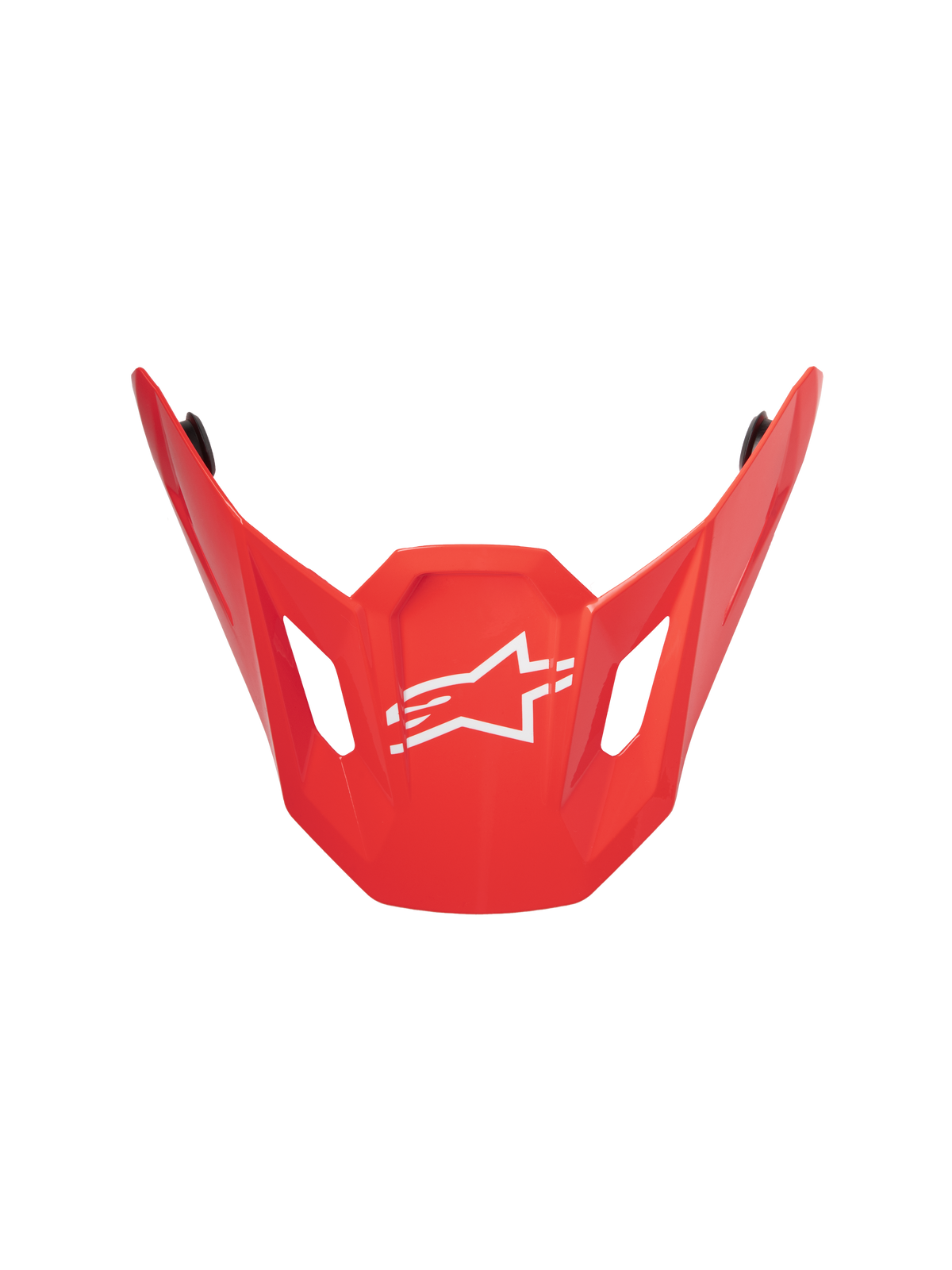 Alpinestars S-M7 Core ECE06 vizier, rood glanzend, vervangingsvizier voor motorcrosshelm, hoekig aerodynamisch ontwerp, centraal wit Alpinestars sterlogo, ventilatieopeningen aan de zijkant, duurzame glanzende afwerking