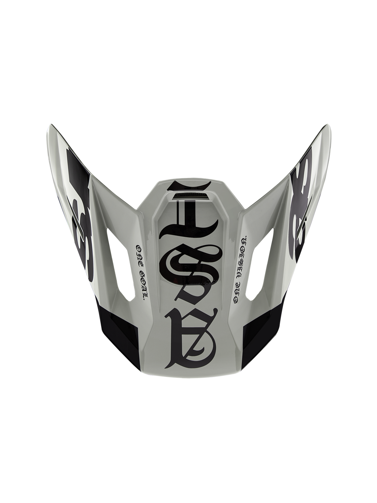 Alpinestars Limited Edition S-M7 Wolf Dust Vizier 22.06, vervangende klep voor motorcrosshelm, Dune en zwart glanzend, met graphics in gotische stijl en de tekst 'ONE GOAL' 'ONE VISION', aerodynamisch ontwerp voor off-road racen