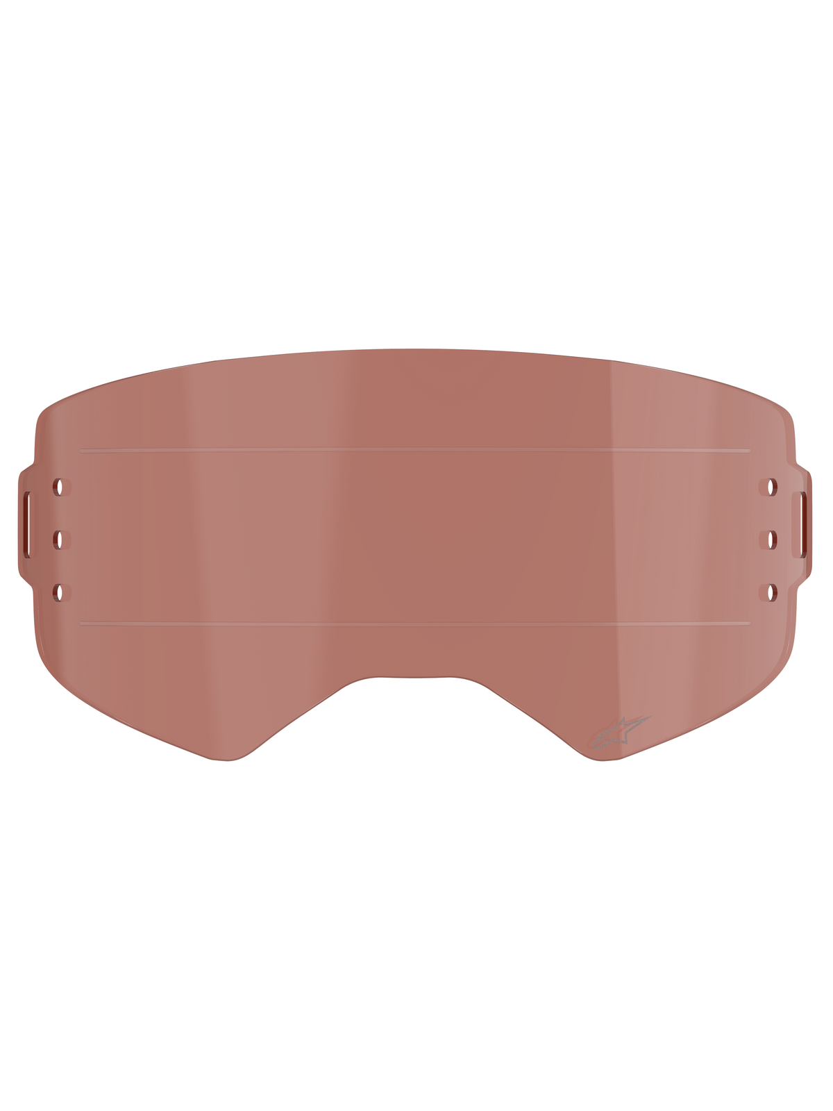 Alpinestars Supertech Wide Vision Roll-Off Lens, goggle accessoire, koper/roze tint, voorzien van horizontale glide lines en zijdelingse bevestigingspunten, slagvast polycarbonaat voor motocross en off-road gebruik.