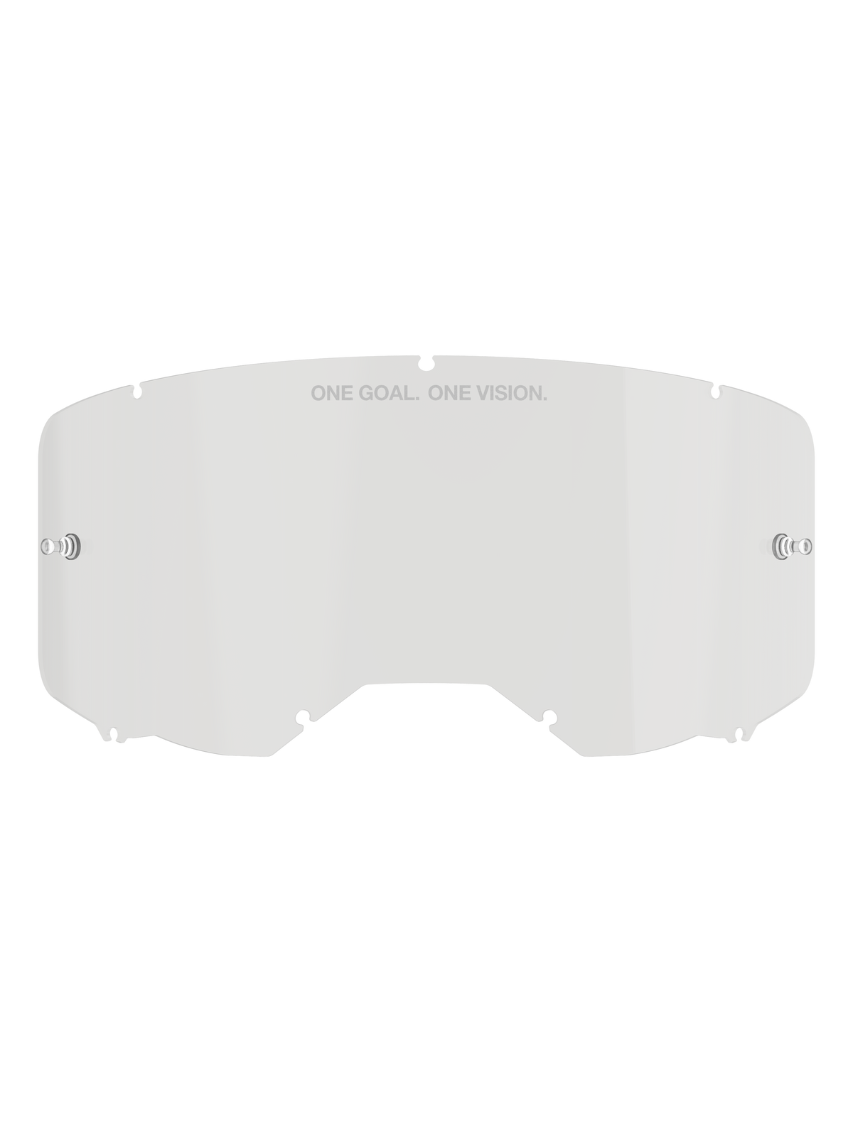 Alpinestars Vision 8-5-3 lens, heldere vervangingslens voor crossbril, polycarbonaat constructie met geïntegreerde tear-off posts en zevenpunts vergrendelingssysteem, voorzien van 'ONE GOAL. ONE VISION.' tekst, voor motorcross en off-road bescherming