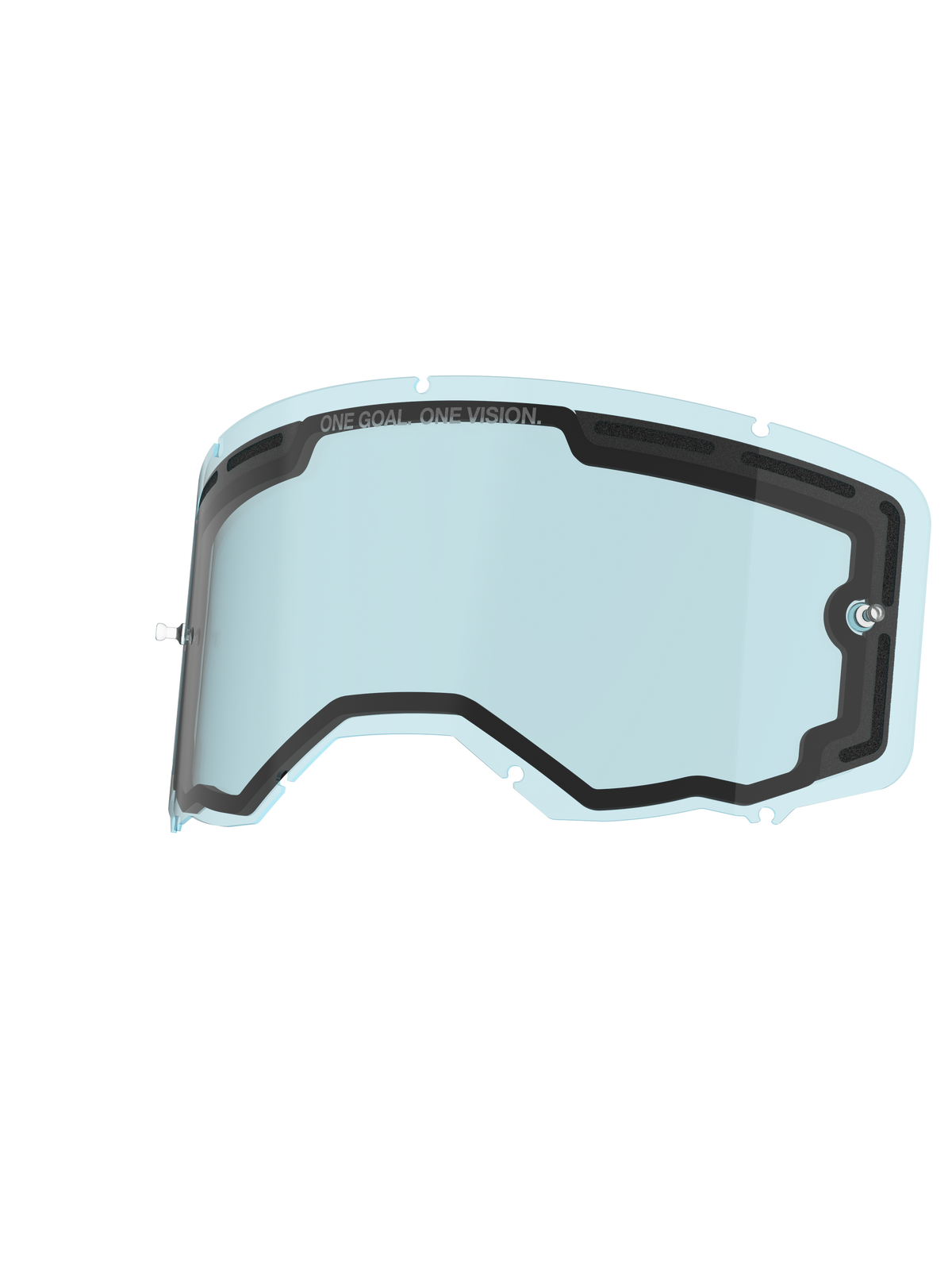Alpinestars Vision 8-5-3 Dual Pane lens, vervangingslens voor crossbrillen, blauw, licht getint polycarbonaat met dubbelwandige constructie, zwarte schuimrubberen afdichting, 'ONE GOAL. ONE VISION.' branding, geïntegreerde tear-off pinnen, duurzame anti-condens lens voor motorcrossbrillen