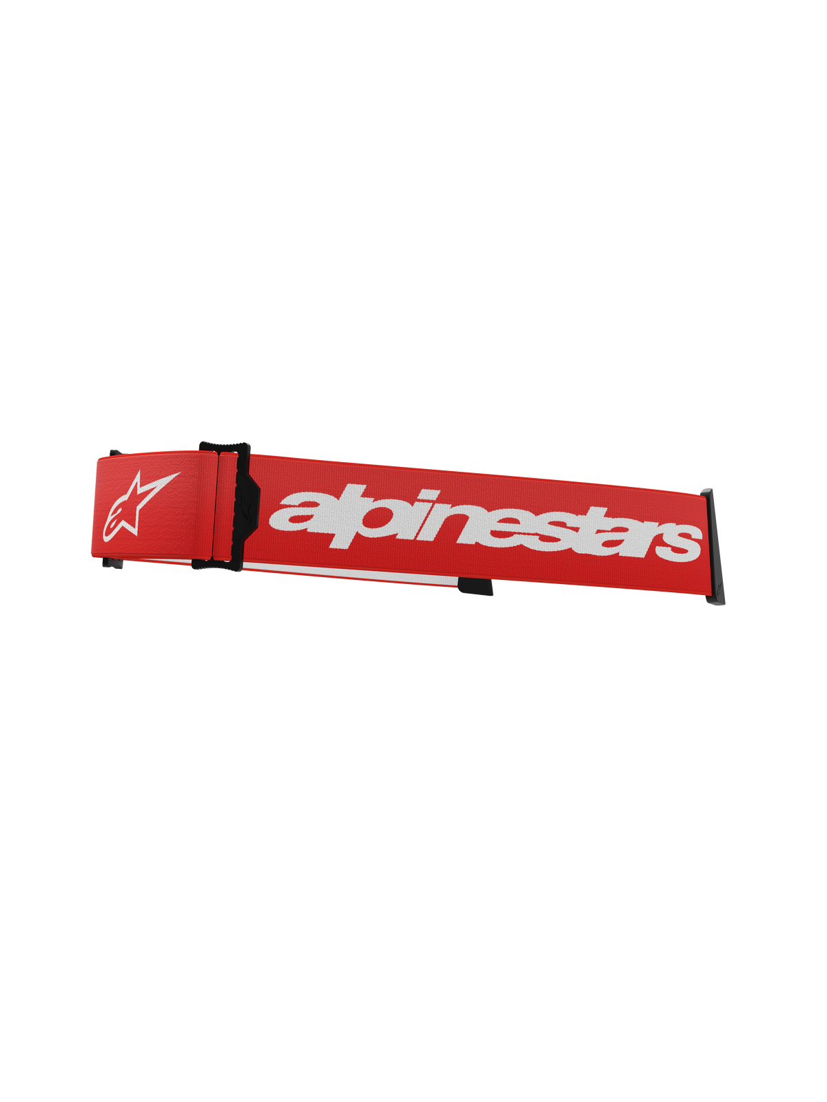 Alpinestars Supertech Goggles Strap, rood en wit, vervangende motorcross brilband met opvallende witte merknaam, zwarte kliksluitingen en geïntegreerde ISP-wig voor helmpositionering