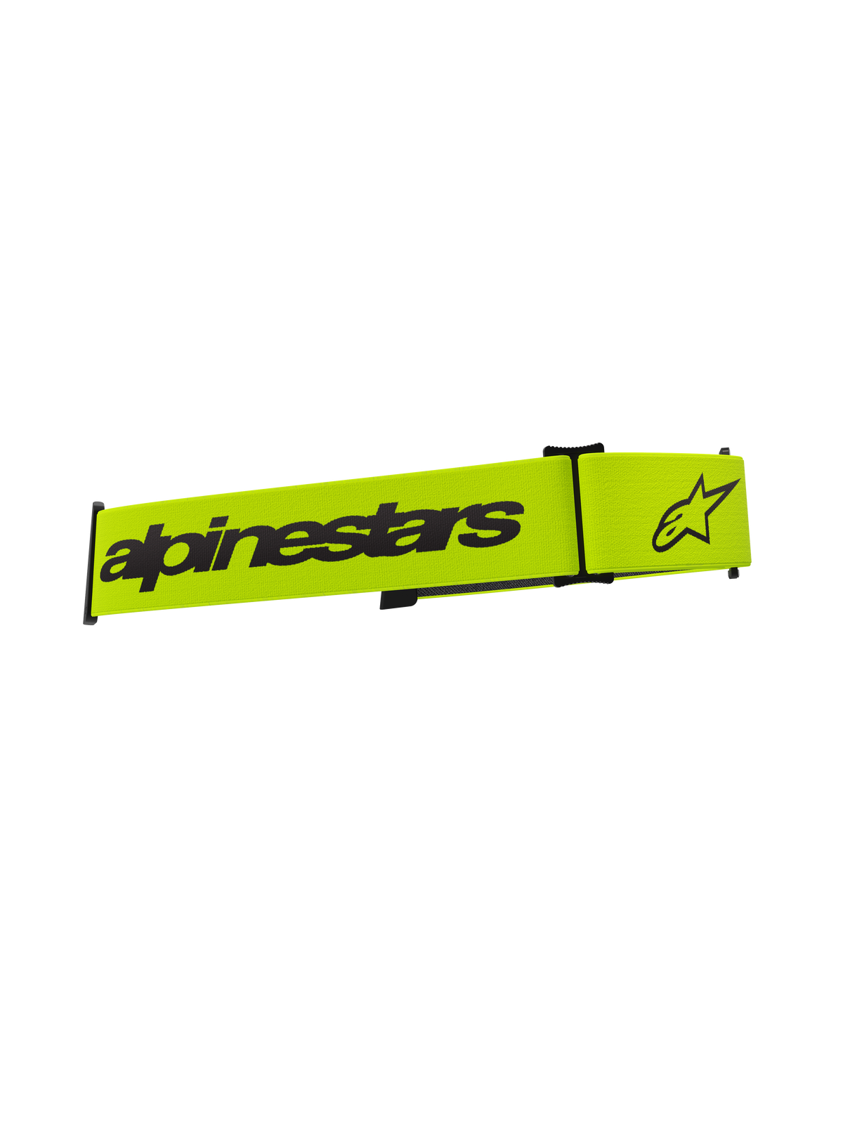 Alpinestars Supertech brilband, motorcrossbril accessoire, fluorescerend geel en zwart, voorzien van zwart Alpinestars woordmerk en sterlogo, vervangende band voor off-road brillen