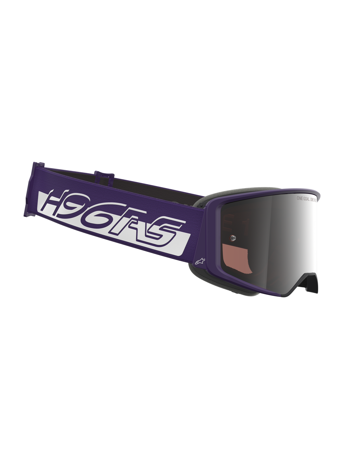 Limited Edition HUNTA96 XXV Supertech Vision Goggles, motorcrossbril, paars en wit, voorzien van een Silver Mirror-lens, brede paarse band met opvallende witte branding, strak paars frame, professionele oogbescherming voor off-road racing
