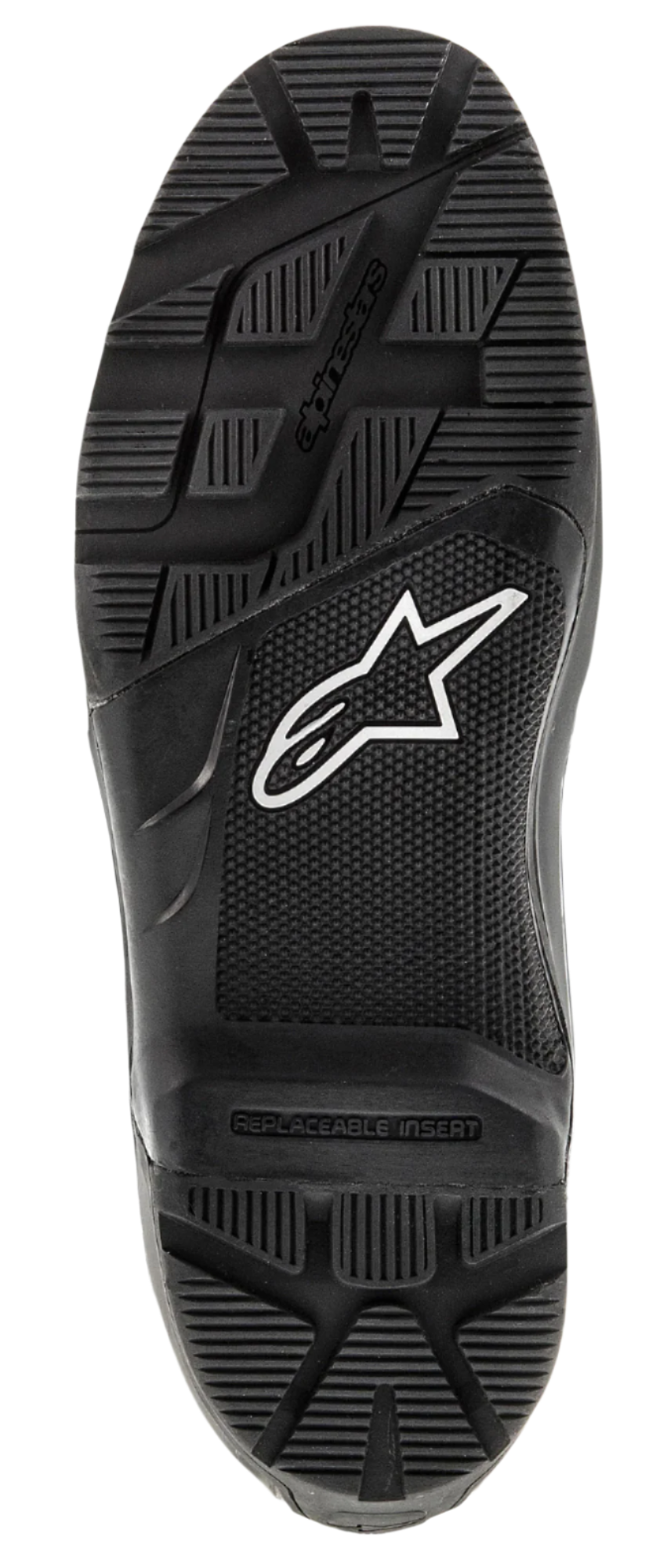 Alpinestars Tech 7 Enduro zool, vervangende rubberen buitenzool, zwart, voorzien van een wit sterlogo en een robuust profiel voor off-road grip, duurzaam reserveonderdeel voor motorcross- en enduro-laarzen