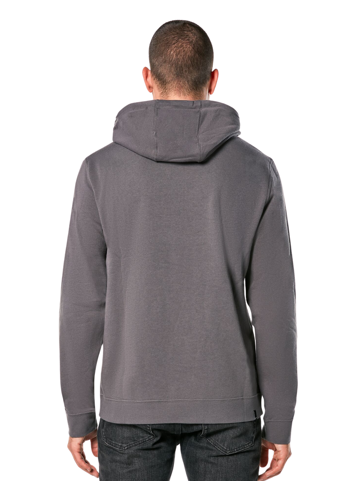 Alpinestars Ride Hoodie V 3, achteraanzicht van een antracietgrijze pullover hoodie, casual sportkleding met capuchon, lange mouwen en geribde boorden en zoom