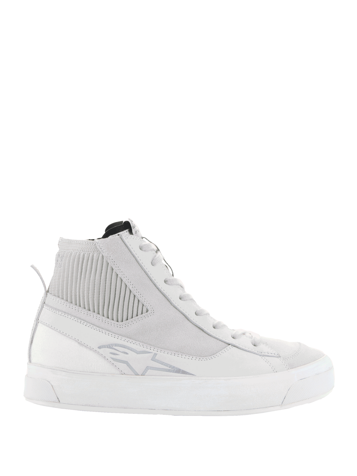 Alpinestars Stella Stated Podium dames-motorlaarzen, witte en grijze hoge sneakers met een retro urban design.