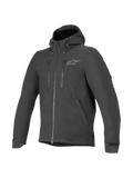 Alpinestars Domino Tech jas, zwarte heren urban motorjas van waterbestendige softshell met vaste capuchon.