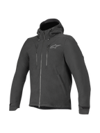 Alpinestars Domino Tech jas, zwarte heren urban motorjas van waterbestendige softshell met vaste capuchon.