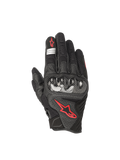 Alpinestars SMX-1 Air V2 handschoenen, zwarte en rood fluo motorhandschoenen met geventileerd leer en mesh, harde knokkelbescherming, CE-gecertificeerd voor straatgebruik.