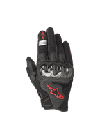 Alpinestars SMX-1 Air V2 handschoenen, zwarte en rood fluo motorhandschoenen met geventileerd leer en mesh, harde knokkelbescherming, CE-gecertificeerd voor straatgebruik.