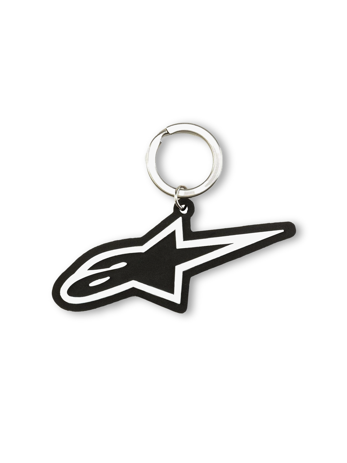 Alpinestars Ageless sleutelhanger, sportswear sleutelhanger, zwart en wit, 3D rubberen constructie met metalen drukring en Blaze logo