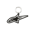 Alpinestars Ageless sleutelhanger, 3D rubberen sleutelhanger, zwart en wit Blaze logo-ontwerp, zilveren metalen drukring, op de motorsport geïnspireerd accessoire