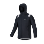 Alpinestars A-Dura Regenjas, MTB regenjas, zwart met grijze schouderpanelen, wit Astars-logo op de borst, waterdicht ontwerp met capuchon en 2,5-laags membraan, functionele technische kleding voor off-road fietsen