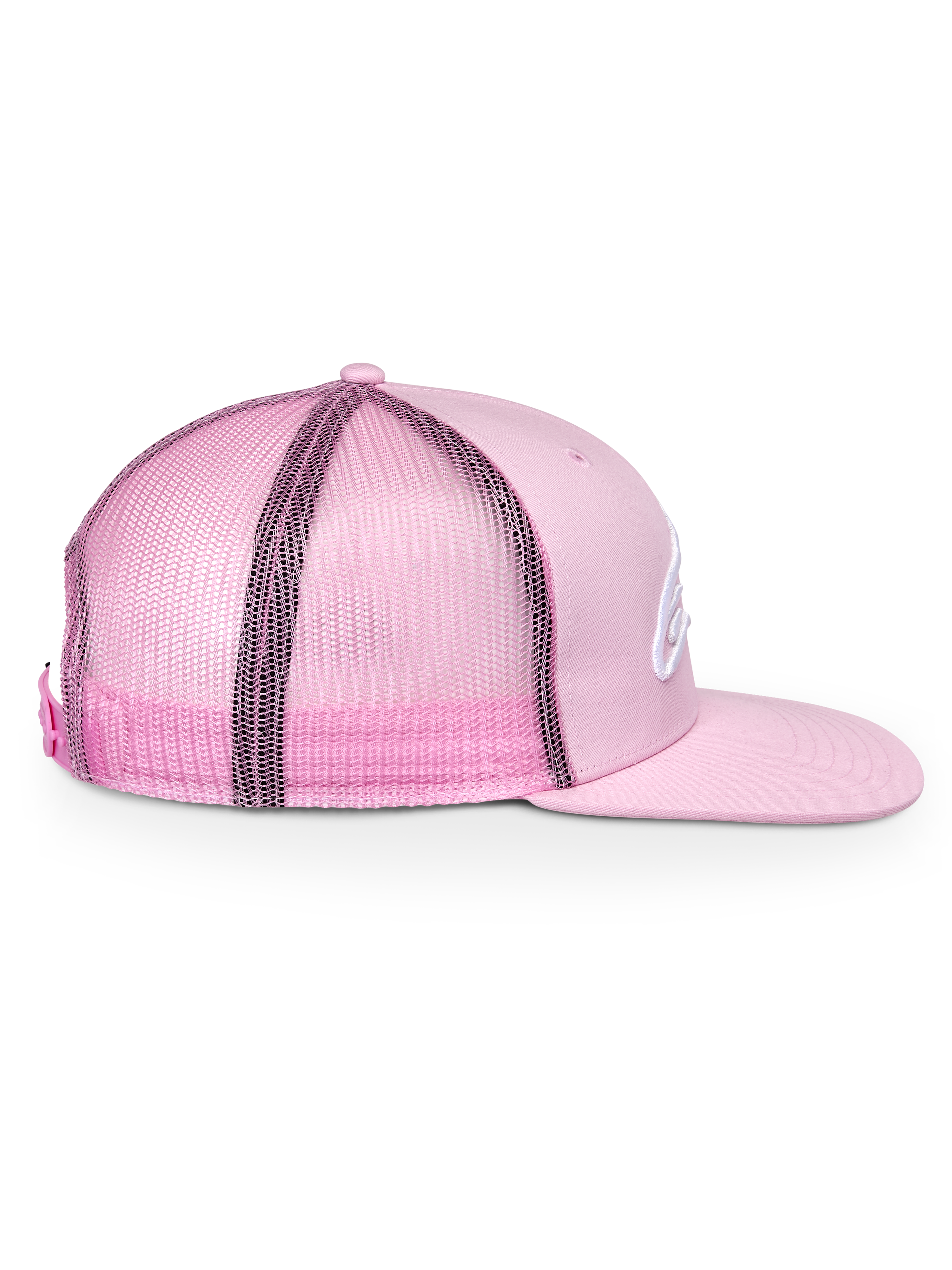Alpinestars Corp Trucker Pet, roze, zijaanzicht, gestructureerde kroon met platte klep, voorzijde van twill en achterzijde van mesh, verstelbare snapback-sluiting, casual sportkleding