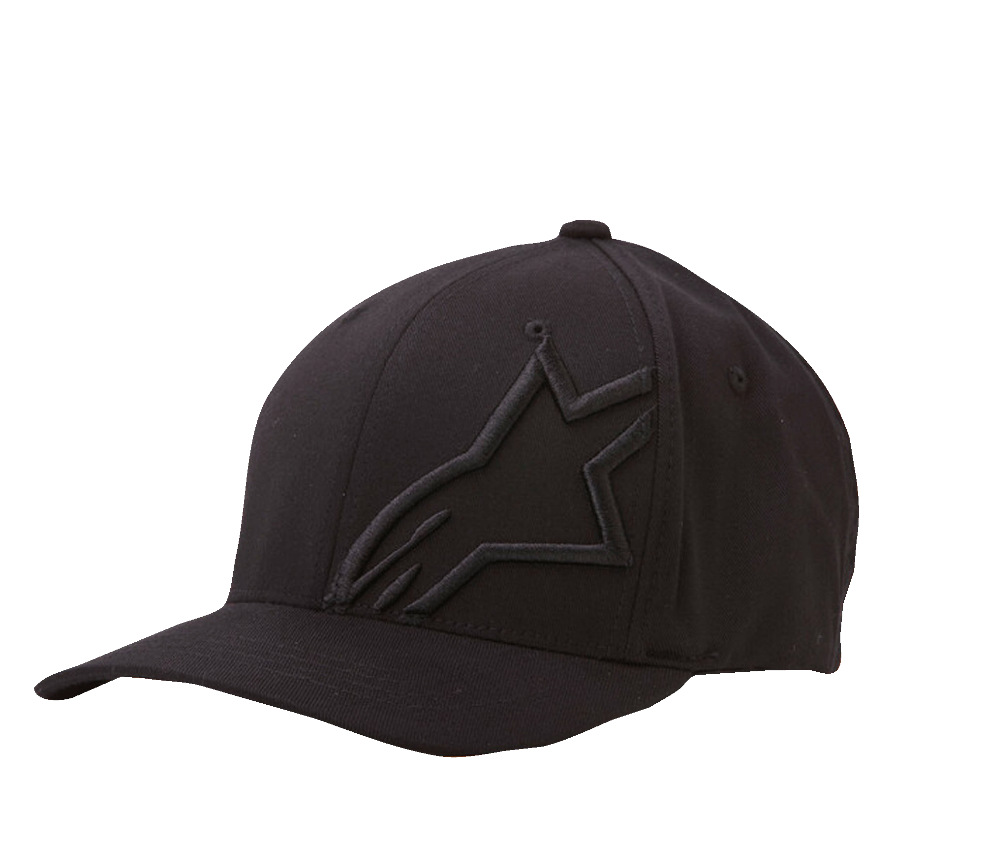 Alpinestars Corp Shift 2 pet met gebogen klep, zwarte baseballcap, ton-sur-ton vlakke borduring op het linker voorpaneel, zes-panelen constructie met ventilatiegaatjes, motorsport-geïnspireerde casual stijl