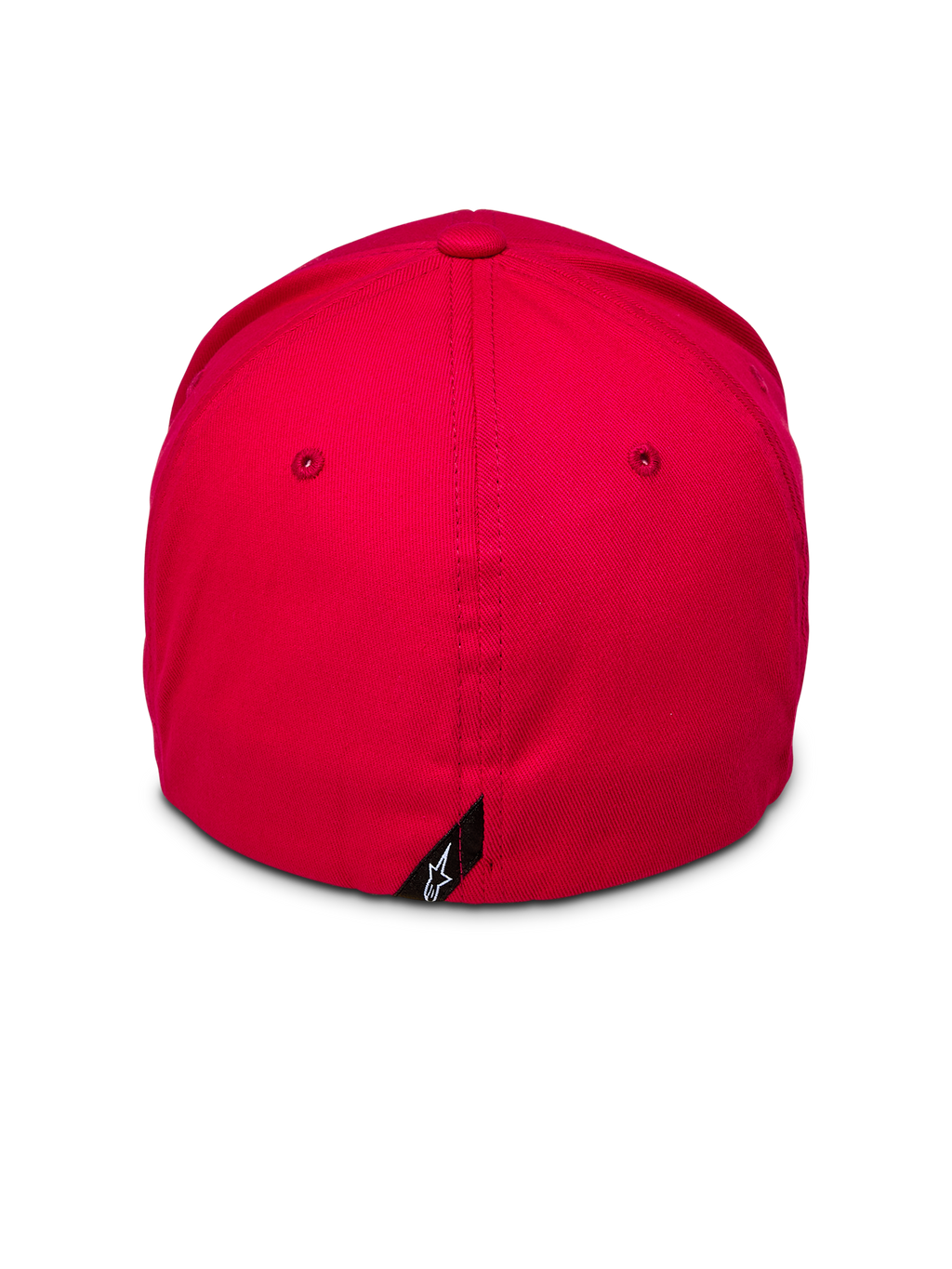 Alpinestars Corp Shift 2 Curved Brim, rood, achteraanzicht met flexibele achterkant en klein zwart Alpinestars logo-label, gestructureerde kroon van rode stretch keperstof, casual motorsport pet