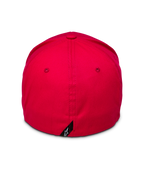 Alpinestars Corp Shift 2 Curved Brim, rood, achteraanzicht met flexibele achterkant en klein zwart Alpinestars logo-label, gestructureerde kroon van rode stretch keperstof, casual motorsport pet