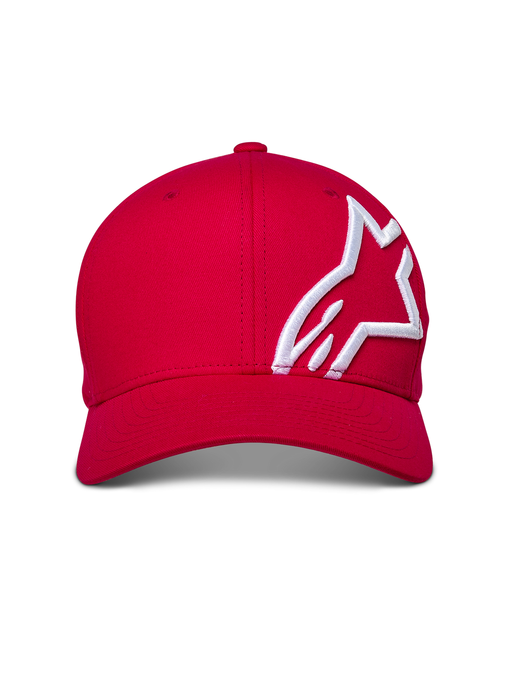 Alpinestars Corp Shift 2 pet met gebogen klep, rood, wit 3D geborduurd logo op het zijpaneel, gestructureerde kroon, casual motorsport streetwear