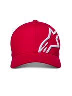 Alpinestars Corp Shift 2 pet met gebogen klep, rood, wit 3D geborduurd logo op het zijpaneel, gestructureerde kroon, casual motorsport streetwear