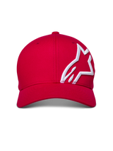 Alpinestars Corp Shift 2 pet met gebogen klep, rood, wit 3D geborduurd logo op het zijpaneel, gestructureerde kroon, casual motorsport streetwear