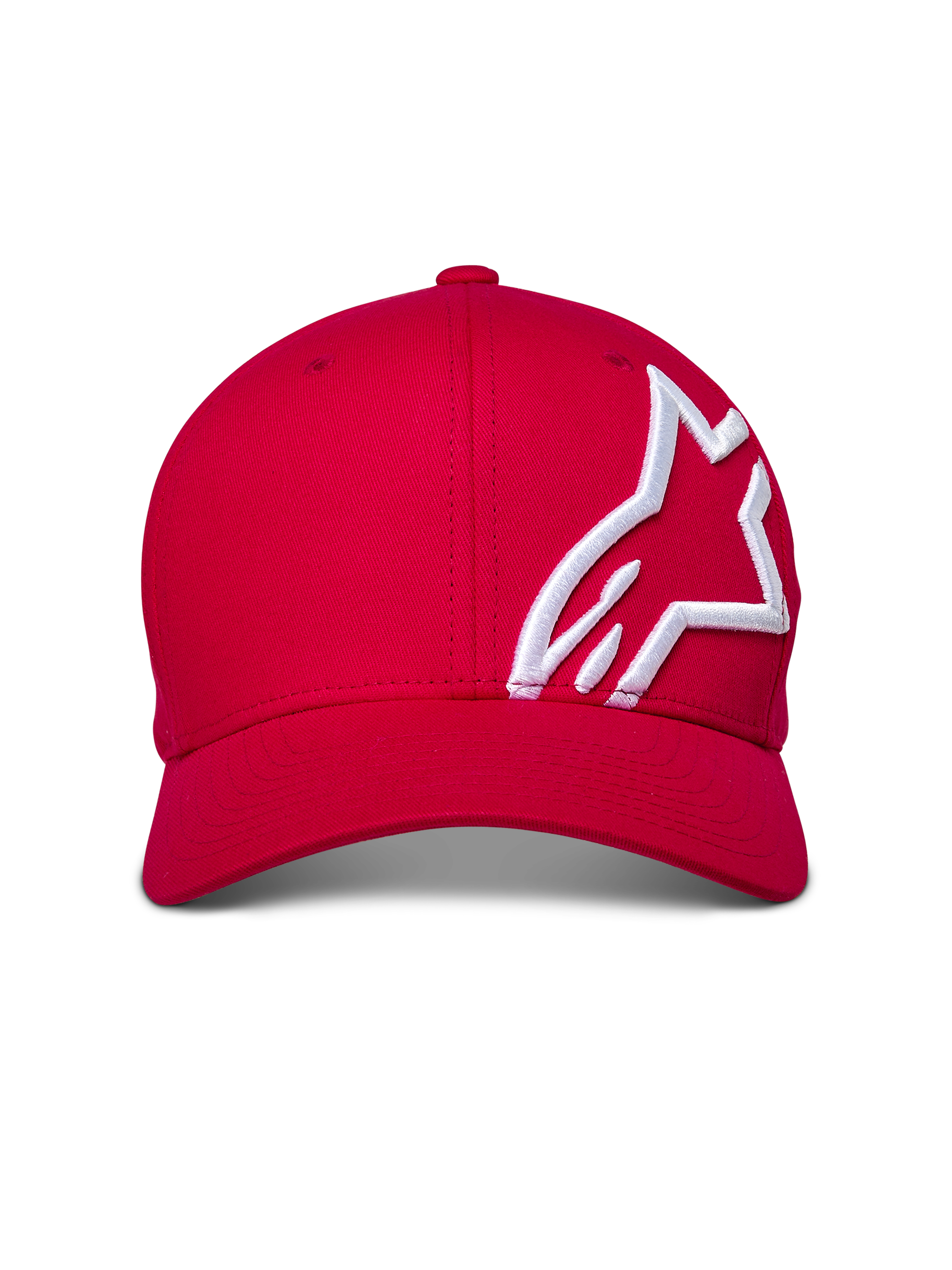 Alpinestars Corp Shift 2 pet met gebogen klep, rood, wit 3D geborduurd logo op het zijpaneel, gestructureerde kroon, casual motorsport streetwear